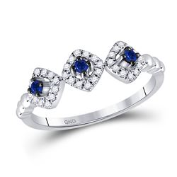14kt White Gold Womens Round Blue Sapphire Fashion Ring 1/4 Cttw