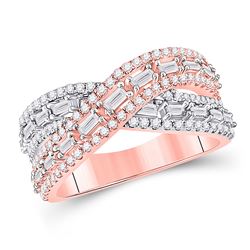 14kt Two-tone Gold Womens Baguette Diamond Crossover Band Ring 3/4 Cttw