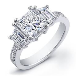 Natural 2.91 CTW Princess Cut Diamond Engagement Ring 18KT White Gold