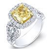 Image 1 : Natural 3.52 CTW Canary Intense Yellow Cushion Cut Diamond Ring 14KT Two-tone