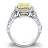Image 3 : Natural 3.52 CTW Canary Intense Yellow Cushion Cut Diamond Ring 14KT Two-tone