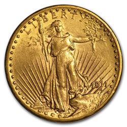 1911-D $20 Saint-Gaudens Gold Double Eagle AU
