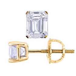 Natural 0.42 CTW Emerald Cut Diamond Stud Earrings 18KT Yellow Gold