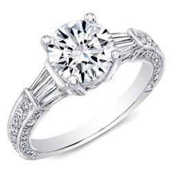 Natural 2.22 CTW Round Cut & Baguette Diamond Ring 14KT White Gold