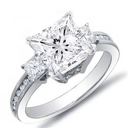 Natural 2.92 CTW Princess Cut Diamond Engagement Ring 14KT White Gold