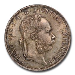 1876 Austria Silver 2 Florin Franz Joseph I MS-64 PCGS