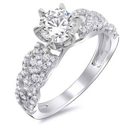 Natural 2.93 CTW Round Brilliant Cut Diamond Trellis Shank Engagement Ring 18KT White Gold