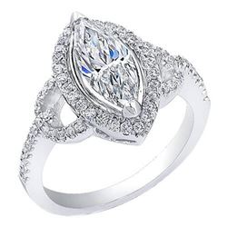 Natural 1.52 CTW Halo Marquise Cut Diamond Engagement Ring 18KT White Gold