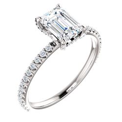 Natural 1.42 CTW Diamond Basket Emerald Cut Diamond Ring 14KT White Gold