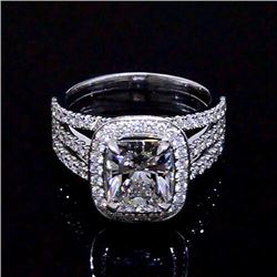 Natural 3.32 CTW Halo Radiant Cut Diamond Engagement Ring 18KT White Gold