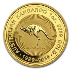 2014 Australia 1 oz Gold Kangaroo BU (25th Anniv)