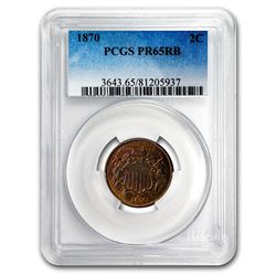 1870 Two Cent Piece PR-65 PCGS (Red/Brown)