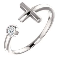 Natural 0.07 CTW Bezel Diamond Cross Cuff Ring 18KT White Gold