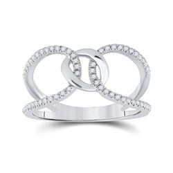 14kt White Gold Womens Round Diamond Negative Space Link Fashion Ring 1/6 Cttw