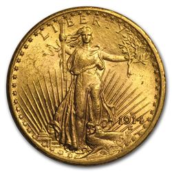 1914-S $20 Saint-Gaudens Gold Double Eagle AU
