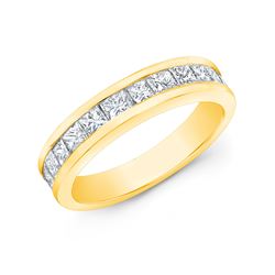 Natural 1.52 CTW Princess Cut Diamond Wedding Band Anniversary Rings 18KT Yellow Gold