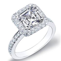 Natural 2.11 CTW Asscher Cut Halo Micro Pave Diamond Engagement Ring 14KT White Gold