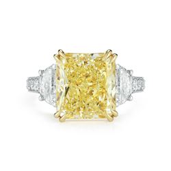 Natural 5.12 CTW Canary Yellow Rectangle Radiant Cut Diamond Engagement Ring 18KT Two-tone