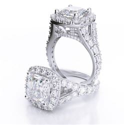 Natural 2.72 CTW Halo Asscher Cut Split Shank Diamond Engagement Ring 14KT White Gold