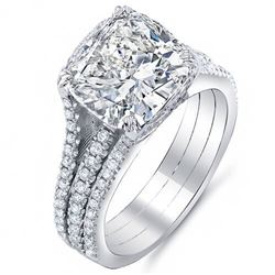 Natural 4.12 CTW Riviera Cushion Cut Diamond Engagement Ring 14KT White Gold