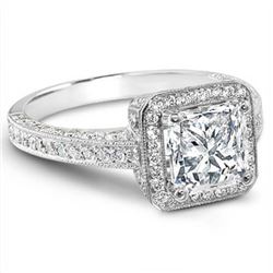 Natural 2.02 CTW Halo Princess Cut Micro Pave Diamond Engagement Ring 18KT White Gold