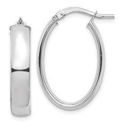 14k White Gold Oval Hoop Earrings - 5x17 mm