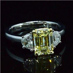 Natural 2.72 CTW Emerald Canary Light Yellow 3-Stone Diamond Ring 18KT Two-tone