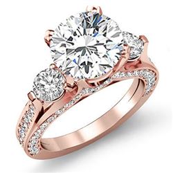 Natural 3.82 CTW Round Cut 3-Stone Micro Pave Diamond Ring 14KT Rose Gold