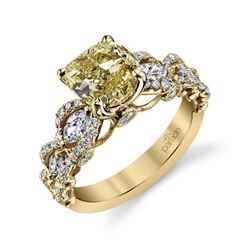 Natural 2.12 CTW Canary Light Yellow Cushion Cut Diamond Ring 18KT Yellow Gold
