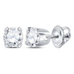 14kt White Gold Unisex Round Diamond Solitaire Stud Earrings 3/8 Cttw
