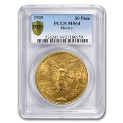 1925 Mexico Gold 50 Pesos MS-64 PCGS
