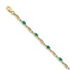 Image 1 : 14k Yellow Gold Diamond and Emerald Oval Link Bracelet - 7 in.