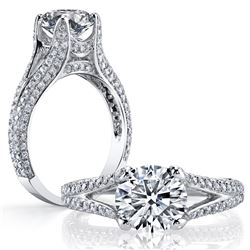Natural 3.12 CTW Round Cut Split Shank Pave Diamond Ring 18KT White Gold