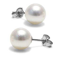 White Freshwater Pearl Earrings, 9.5-10.0mm