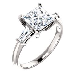 Natural 2.02 CTW Princess Cut & Baguettes 3-Stone Diamond Ring 14KT White Gold