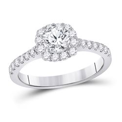 14kt White Gold Round Diamond Halo Bridal Wedding Engagement Ring 1 Cttw