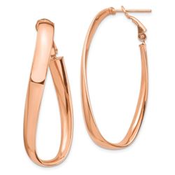 14k Rose Gold Wavy Omega Back Oval Hoop Earrings - 5 mm