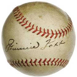 1930's Jimmie Foxx Signed Baseball. A bold, pla