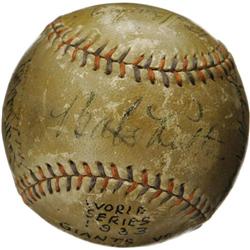 1933 Babe Ruth, Mel Ott, John McGraw Signed Base