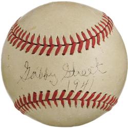 1941 Gabby Street Single Signed Baseball. Super