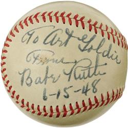 1948 Babe Ruth Single Signed Baseball. High-gra