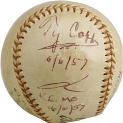 1957 Ty Cobb Single Signed Baseball. The sevent