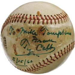 1960 Ty Cobb Single Signed Baseball. The Peach'