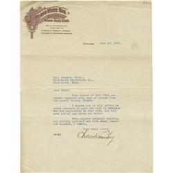 1913 Charles Comiskey Signed Letter. The scanda
