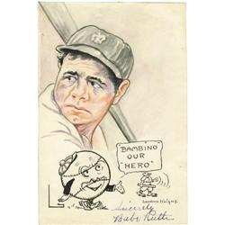 Circa 1932 Babe Ruth Signed Original Artwork. S