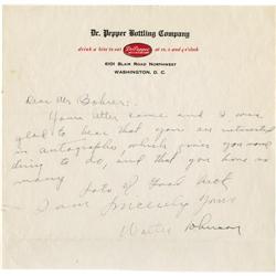 1930's Walter Johnson Handwritten Signed Letter.