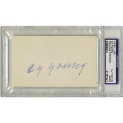 1940's Cy Young Signed Index Card. He holds the
