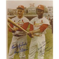 Roger Maris & Lou Brock Signed Photograph. Char
