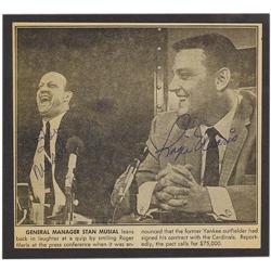 1980's Roger Maris & Stan Musial Signed News Pho