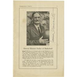 1936 James Naismith Signed Basketball Program.